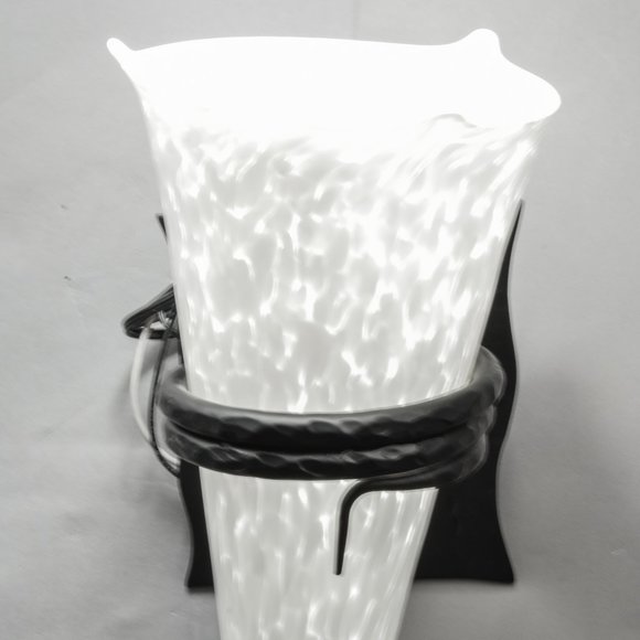 Wall sconce, Hand blown glass shade,  Iron base, - Picture 7 of 8